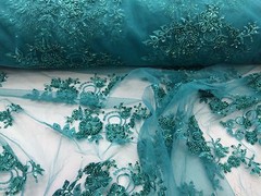 Elegant Jade Green Hand Beaded Mesh Lace.Wedding/Bridal Fabric.36x50inches.