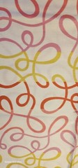 INDOOR OUTDOOR FABRIC SCRIBBLE PATTERN RED YELLOW ON CREAM 18X54 INCHES