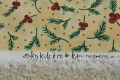 By 1/2 Yd/Red Berries Green Pine-Needles on Marbled-Tan Cotton/SSI/Pearson,P9300
