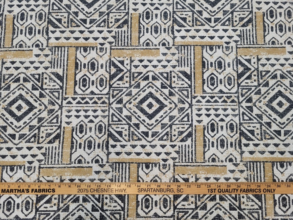 Covington RHAPSODY TRIBAL Black White Beige Geometric Drapery Uph Fabric