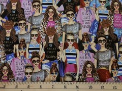 JoAnn Fabric – SASSY PACKED WOMEN WITH PINK – by the HALF yd (18″)