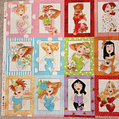 VTG Loralie Harris PORTRAIT Fabric Panel OOP Whimsical Ladies Cotton 24″x44″