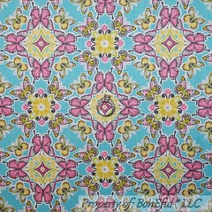 BonEful Fabric FQ Cotton Quilt Aqua Blue Pink BUTTERFLY Flower Damask Dot Print
