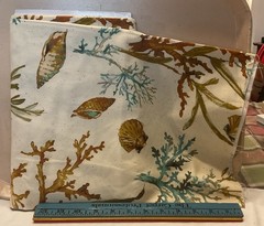 Vintage Waverly Sea Ocean Cotton Screen Print Fabric 2 Yds X 44” Tan Cream Aqua