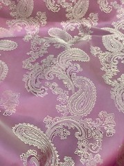 Paisley Woven Brocade NONSTATIC Viscose Satin Feel Fabric Pink Dusty Rose