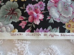 4178. HOFFMAN Coventry Collection FLORAL on BLACK COTTON FABRIC-43″x 1-7/8 yds.