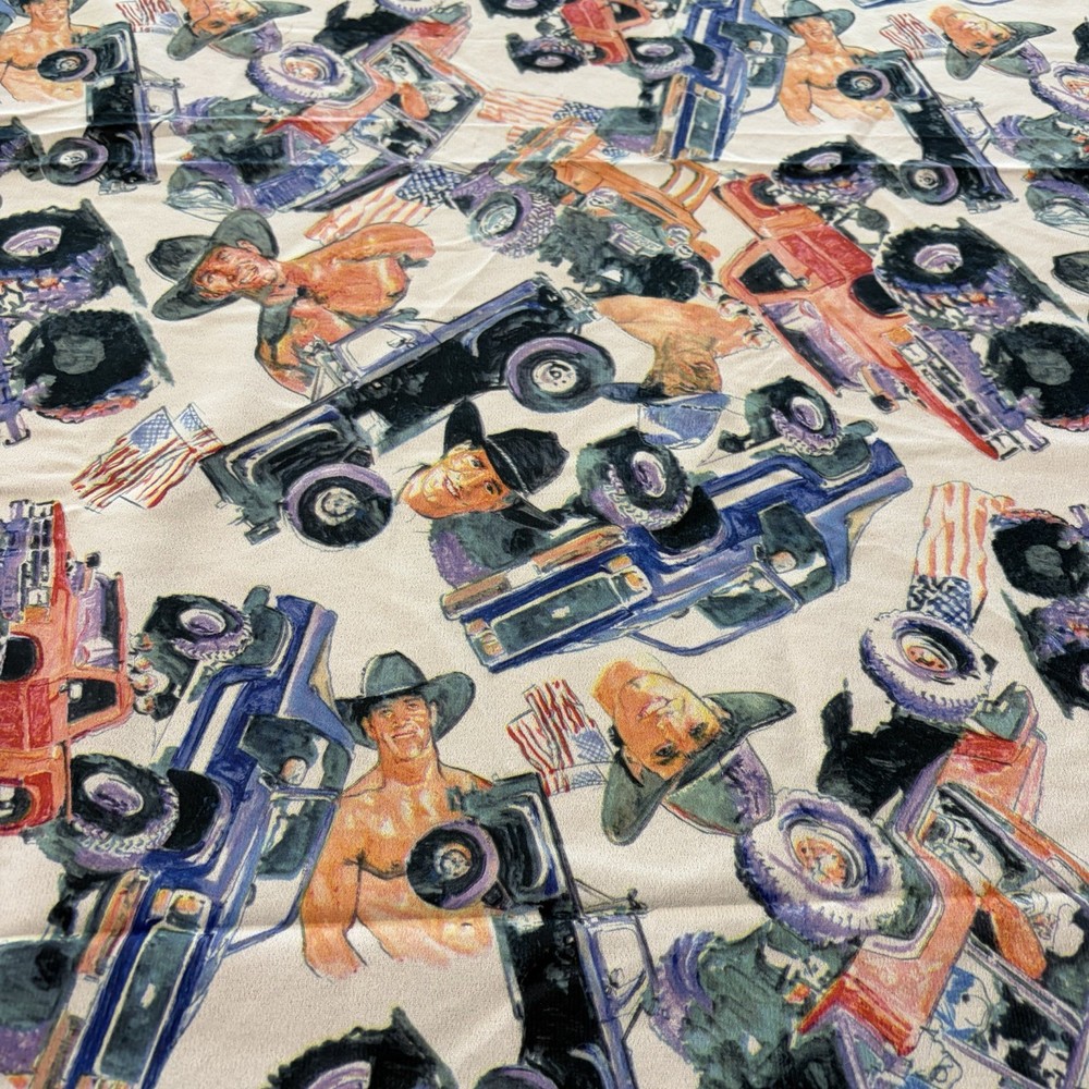 Sexy Country Men Cotton Flannel Fabric Shirtless Cowboys Trucks Flags