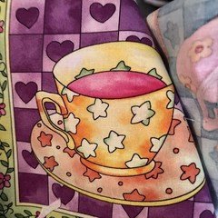 Quilt Print Cheater Fabric, 5”Gingham, Cottage. 13 Bright Tea Cup 6” Squares