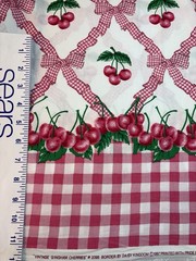 Vintage Daisy Kingdom Cherry Border Print gingham bows cotton fabric 2 yd washed