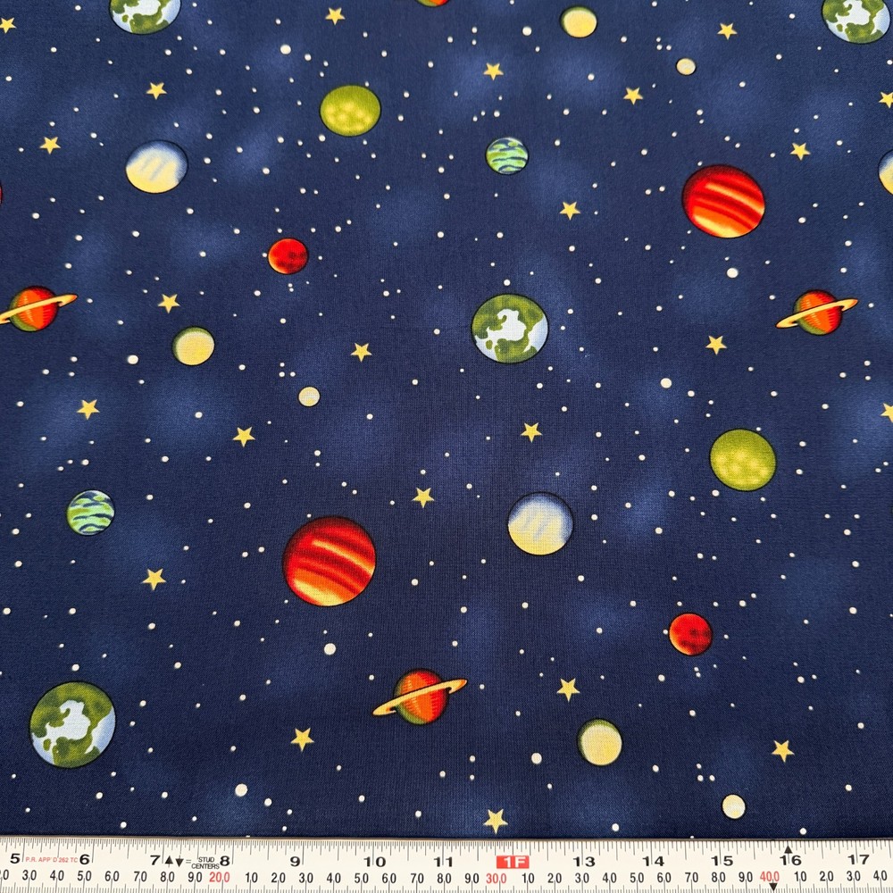 Michael Miller Space Planets Stars Navy Cotton Fabric by the HALF YARD