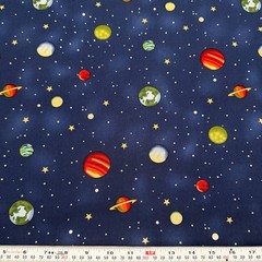 Michael Miller Space Planets Stars Navy Cotton Fabric by the HALF YARD