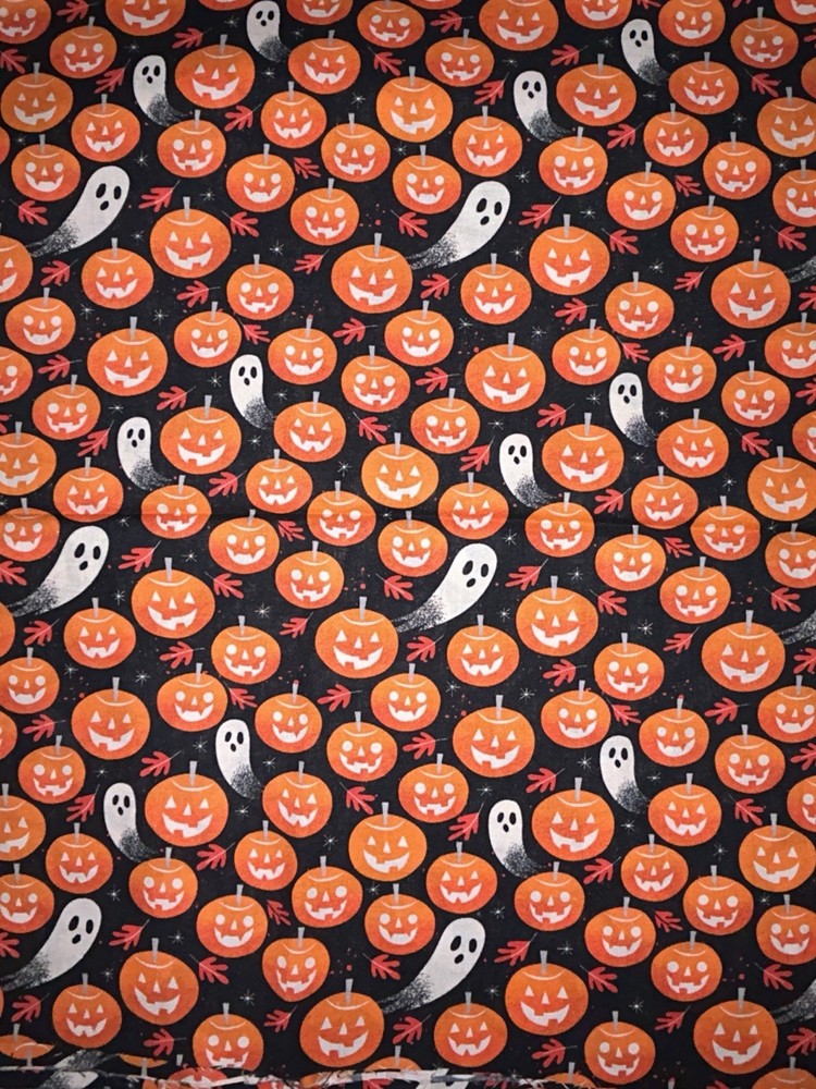 2 Yards Johnny Yanok Ghosts & Pumpkins Black Retro Halloween Cotton Fabric Joann
