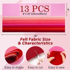 13 PCS 8×35 Inch Large Stiff Felt Fabric Sheets 1.2mm Thick Red Series Craft