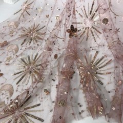 Sequin Star Mesh Lace Fabric Sheer Wedding Dress Skirts Sew Cloth Curtain Craft