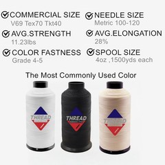 Sissewpro 2 Pack Bonded Nylon Thread 69 T70 #69 210D/3 4oz, 1xWhite+1xBlack