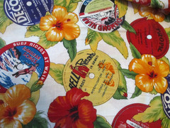 3 YDS HAWAIIAN FLORALS & RECORD LABELS 100% COTTON ROBT KAUFMAN OOP