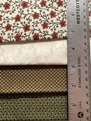 Lot of 4 Fat Quarters Cotton Fabric Olive Brown Cream Rust Geometric Lot #4A