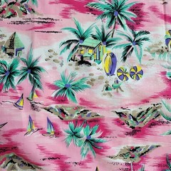 Pink Tropical Island Beach Fabric Palm Tree Hawaii Cabana Sailboat Green 57×64