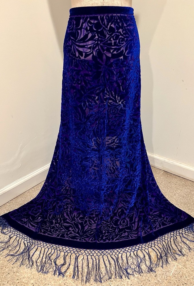 Blue Purple Silk Chiffon Velvet Burnout Scarf 40”x40” Wide