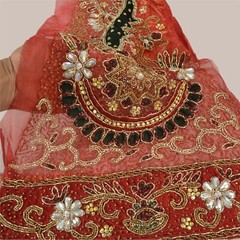 Sanskriti Vintage Design Fabric Hand Beaded Indian Craft Dark Red Patch Work