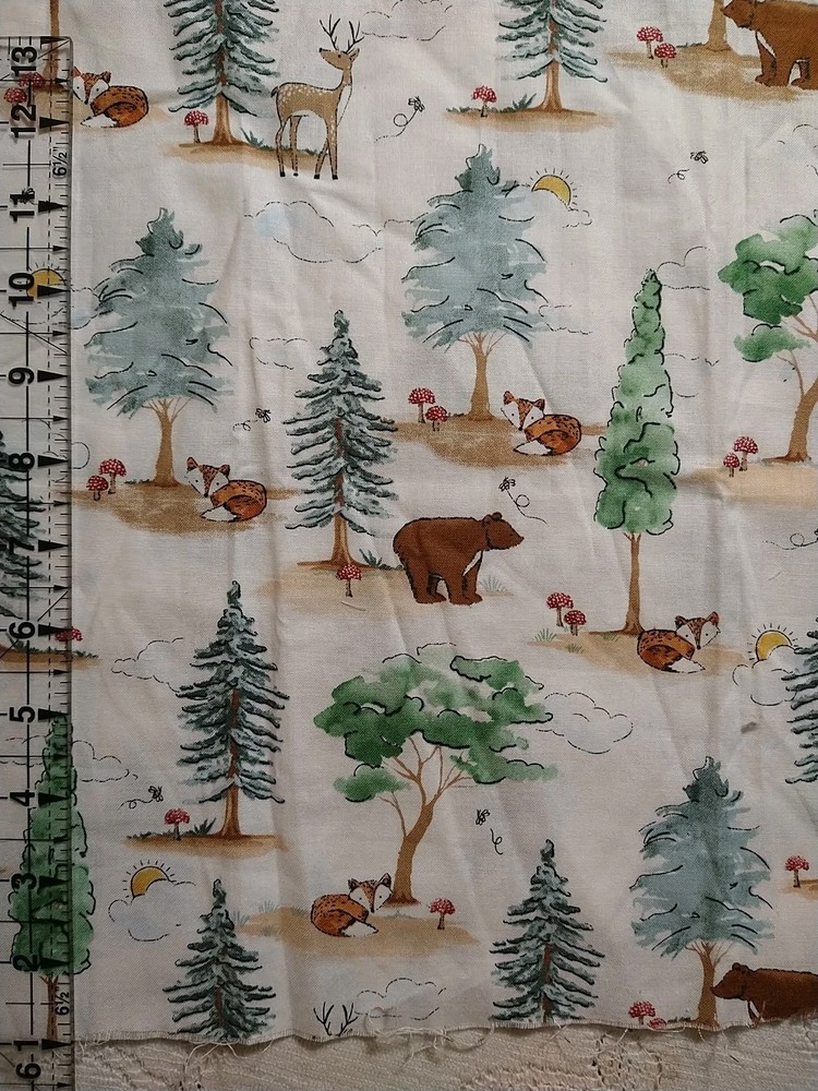 REMNANT Forest Friends Cotton Fabric Fox Bear Deer Trees Brother Sister 12″x12″