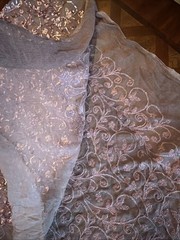 Vintage Silk Chiffon Payette Sequin Embroidery Fabric Shawl Raw Edge Blush Pink