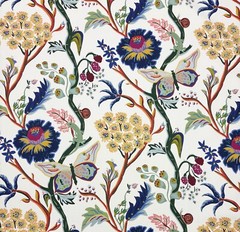 BALLARD DESIGNS MILLIE BLUE BUTTERFLY FLORAL VINE DESIGNER FABRIC BY YARD 54″W