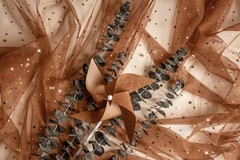 Brown Lace Fabric By The Yard Gold Sequin Stars Printed Tulle Fabric Fashion New