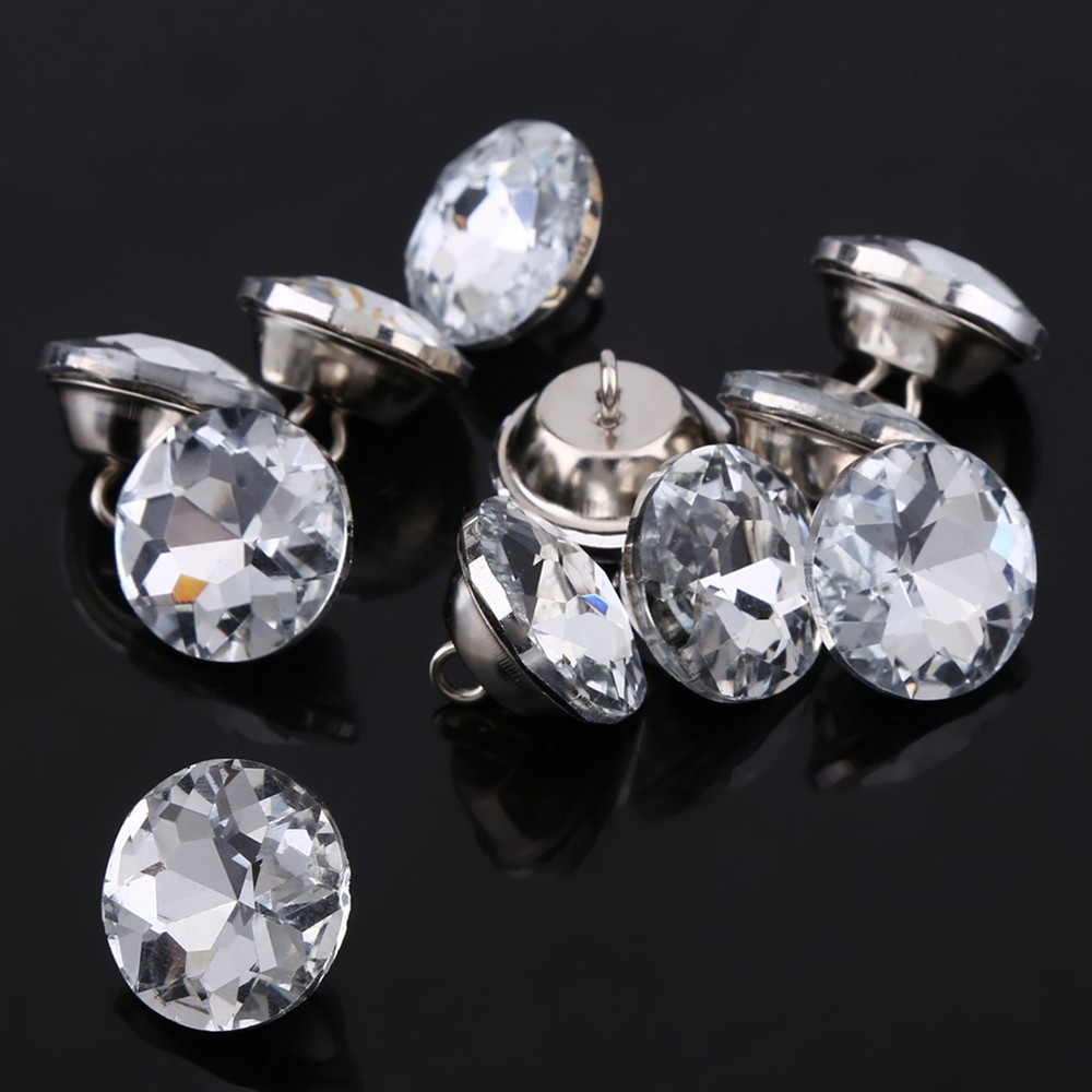 Diamante Silver Rhinestone Crystal Round Buttons Sewing Craft (20mm) CHU