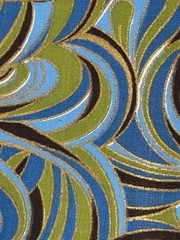 Fabric Vintage 36 in W 1960’s Groovy Pattern Green/Blue/Black/ Metallic 1.5 +yd