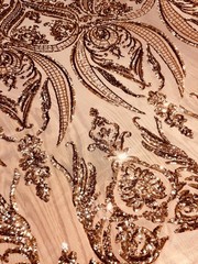 Alaina BRONZE Curlicue Sequins on Mesh Lace Fabric by the Yard – 10018