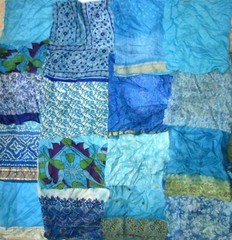 LOT PURE SILK Antique Vintage Sari Fabrics REMNANT 20 pcs 5 inch SQUARES AQUA