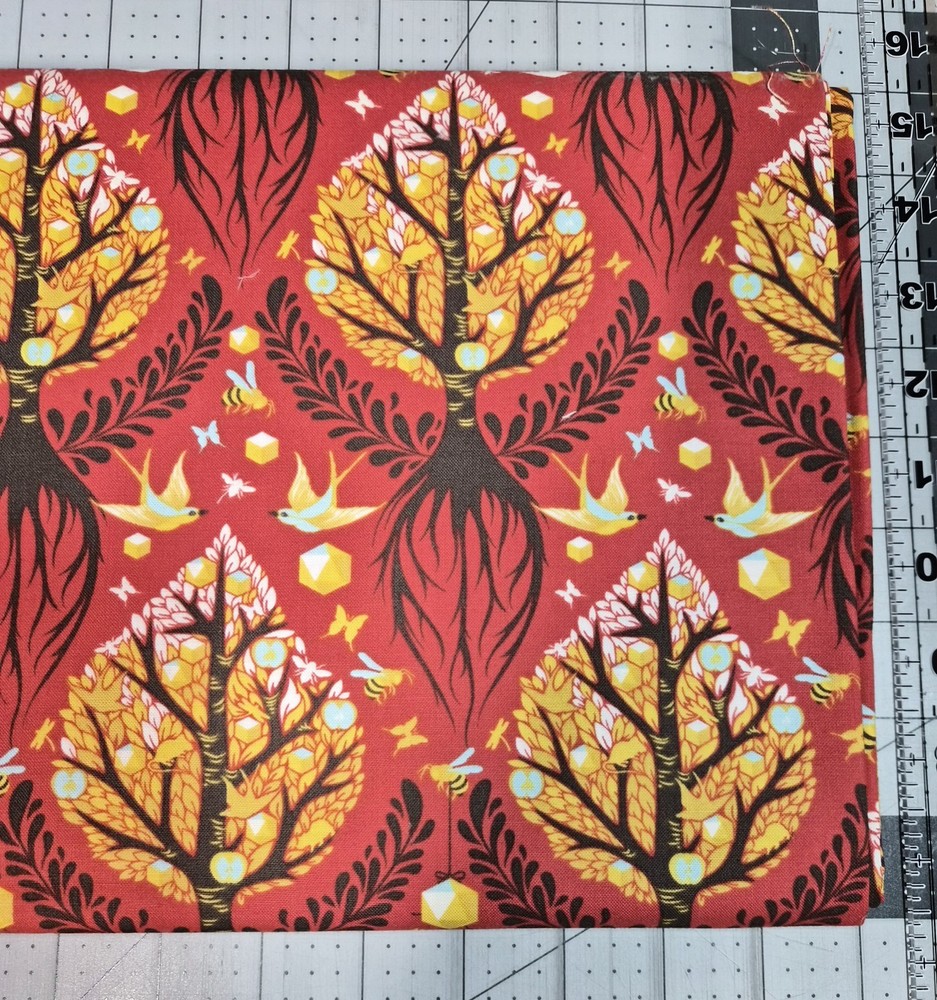 Tula Pink Fabric the Birds the Bees Tree of Life Cinnamon OOP HALF YARD 18×44″