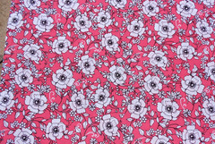 Floral Fabric White Black Poppies Anemones on Pink Cotton Quilt Craft on Pink