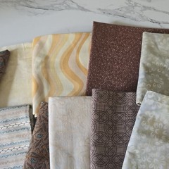 DESTASH Fabric Pieces / Remnants Lot Brown Beige Cream Mixed Prints Themes