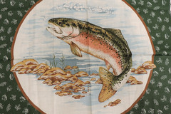 Vtg 1980s Trout Fly Fish Fabric Panel Cranston Print Works + Matching yardage