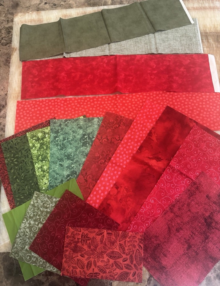 Junk Journal Fabric Lot Moda Grunge Christmas Red Green Scrap Quilting 16pc