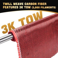 Carbon Fiber Cloth Roll 4.9ft x 12 Inch 2×2 Twill Weave 3k/220g Repair Red