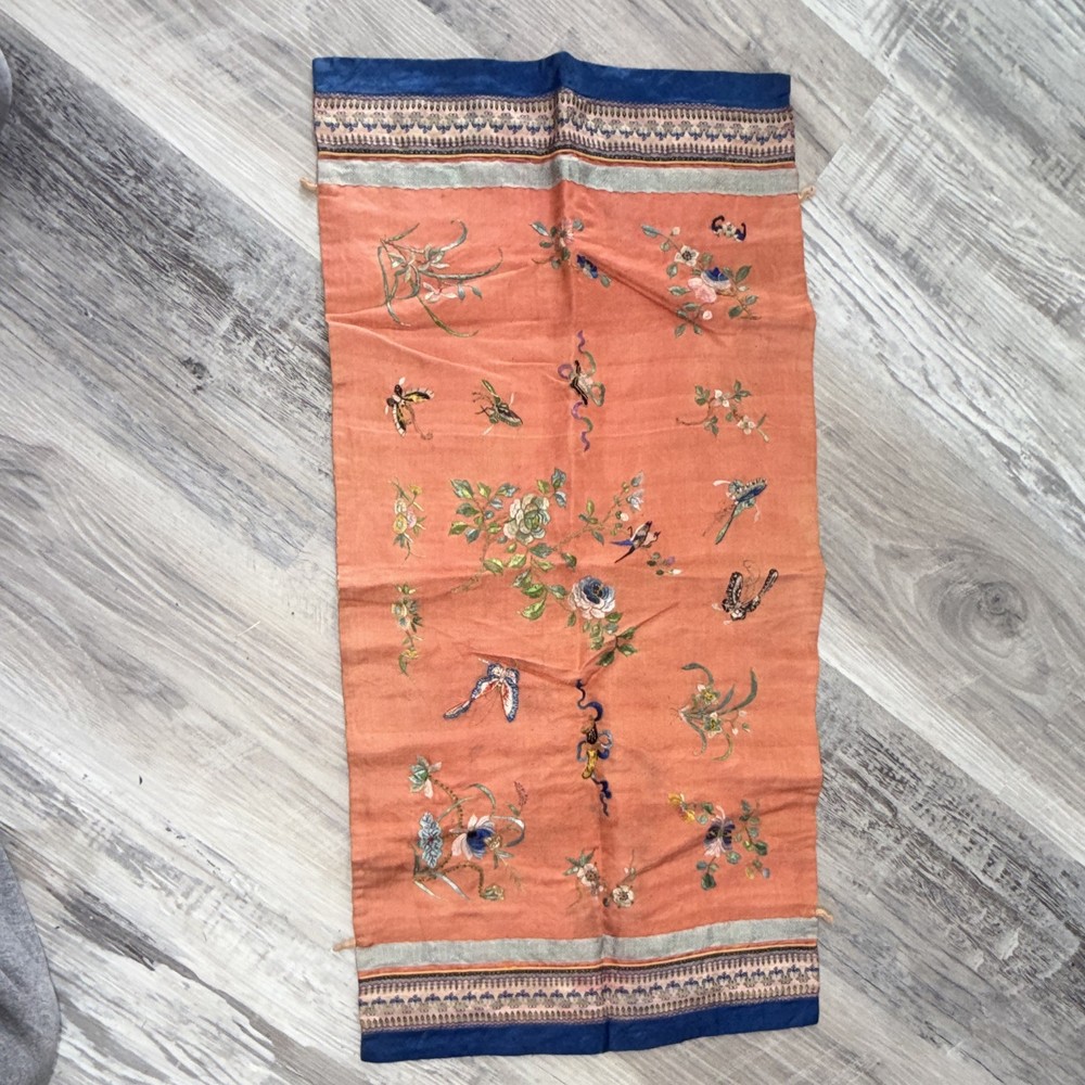 Antique Chinese Embroidered Silk Floral Pattern, Birds Theme