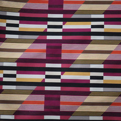 Vintage MCM Upholstery Fabric Linear Geometric Bars, Pink, Yellow, Black 5 yds
