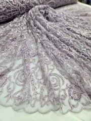 Lavender Beaded Lace Fabric with Victorian Damask Embroidery – Sold by the Yard