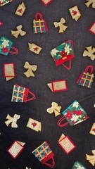 Christmas “Purses & Bows & Cards” on Black Cotton Quilting Fabric