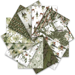 12Pcs Christmas Watercolor Forest Cotton Fabric Bundles 18 X 22 Inch Green Chris