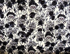 Skulls Black Roses 100% Cotton Fabric Rose & Hubble Gothic Day of Dead Skeleton