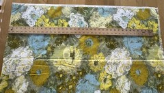 Vintage BLOOMCRAFT Screen Print Floral Blue/Yellow Fabric DuPont/Zepel Protected