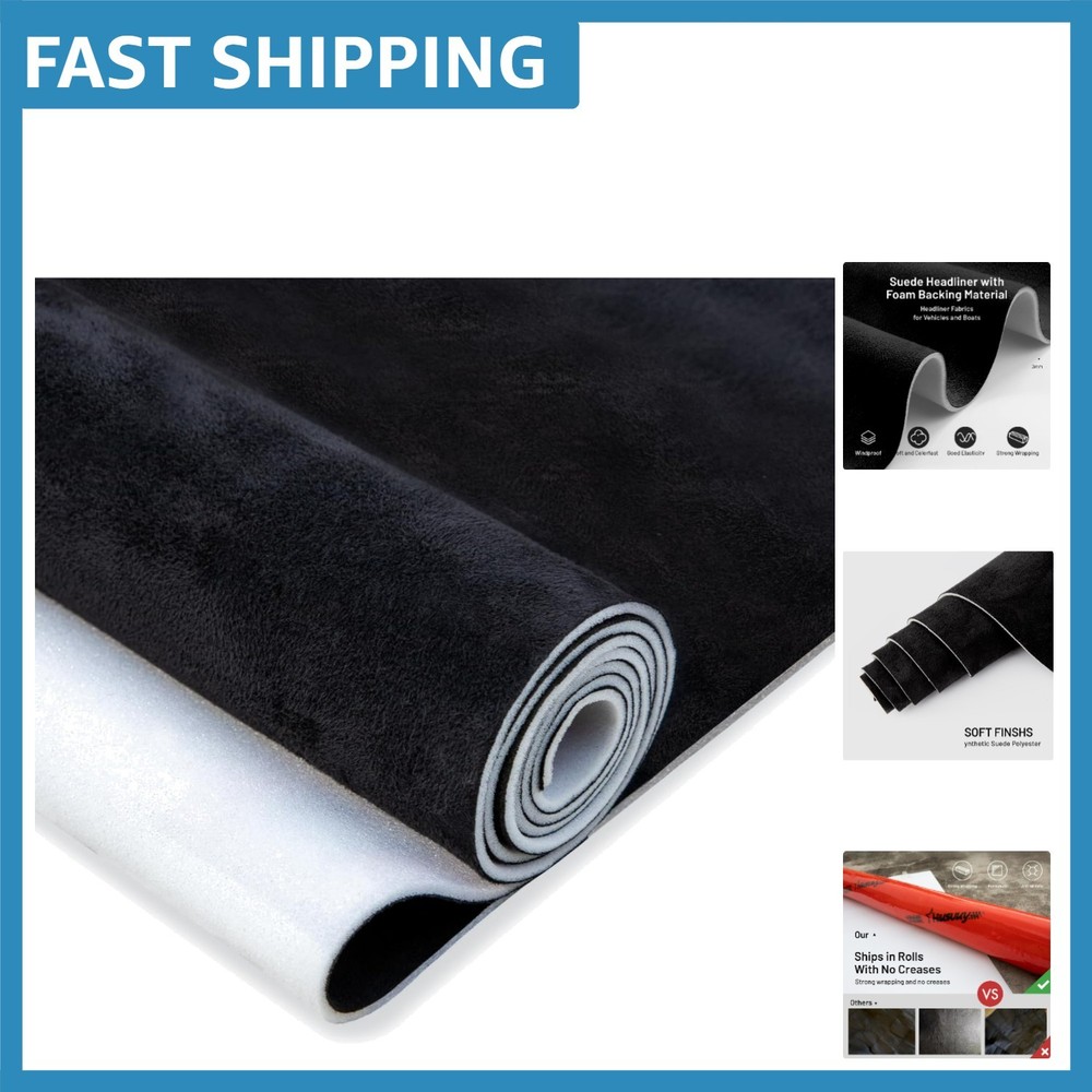 54″x60″ Black Faux Suede Headliner with Foam Backing – Interior Luxury Upgrade
