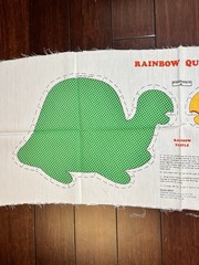 Vtg 80’s Cut & Sew Pillow Fabric Panel RAINBOW Quilties Turtle Green Back