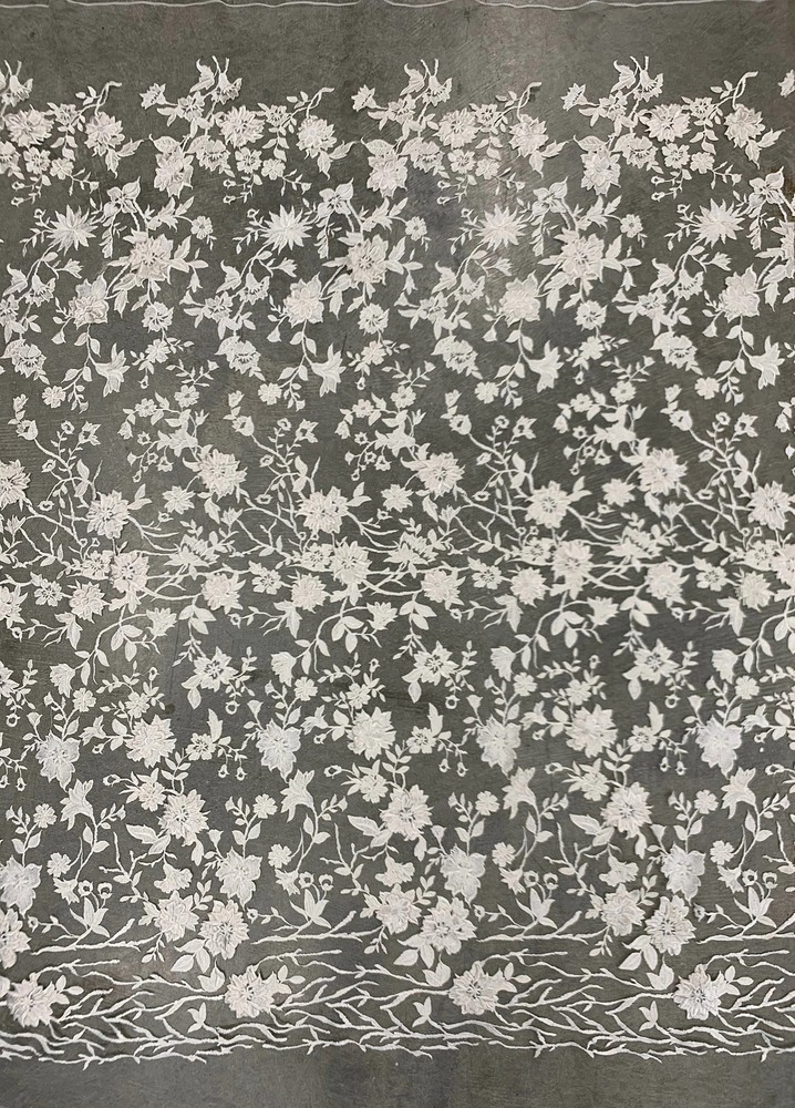 Nina IVORY Polyester 3D Floral Embroidery on Mesh Lace Fabric by the Yard – 100