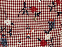 4+ yds Flowers Painted on Red Gingham Fabric Vtg 1996 Tandler Textiles 54″ wide