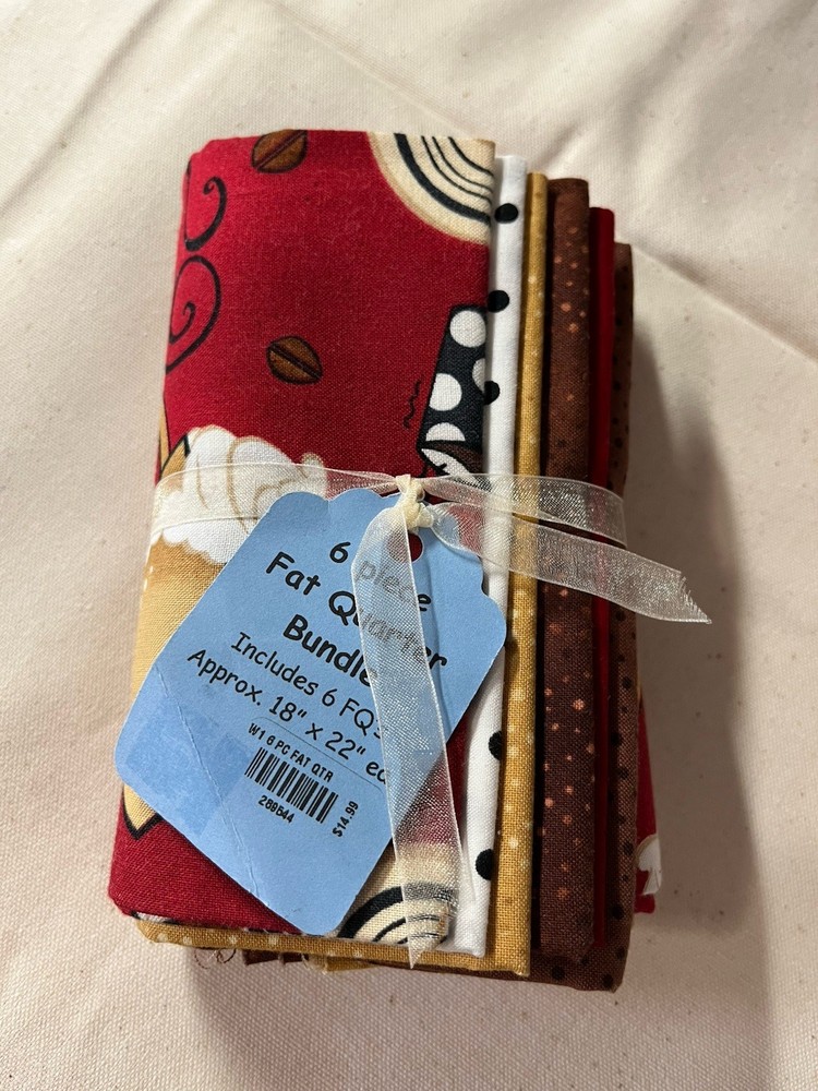 Coffee Themed 6 FQ Bundle 100% Cotton Coffee Beans Espresso Dots NEW
